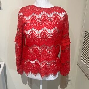 Chic Red Lace Women's Blouse